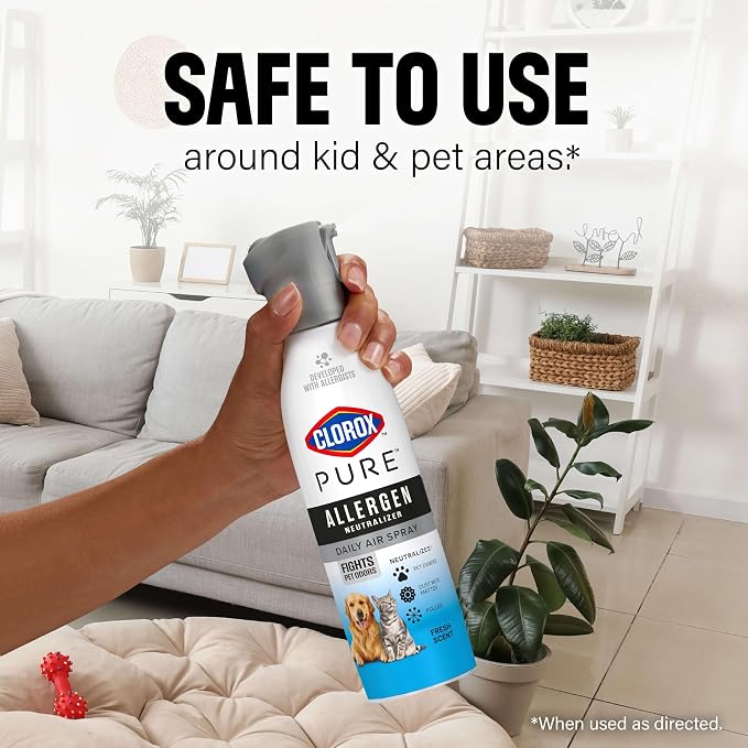 Clorox PURE Allergen Neutralizer Daily Air Spray, Fights Pet Odors, Fresh Scent, 8 Ounces (Pack of 2)