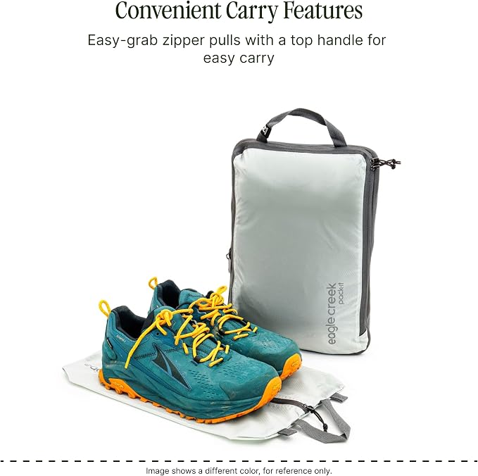 Eagle Creek Pack-It Isolate Shoe Sack - Breathable Shoe Sack for Travel - Lightweight & Portable - Washable - Water-Resistant - Easy-Grab Zipper - Top Handle - Black