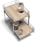 Home Zone Living Pull Out Kitchen Cabinet Organizer with 2 Tiers of Storage for Easy Access, 15”W x 20”D, Satin Nickel with Light Brown, Virtuoso Collection