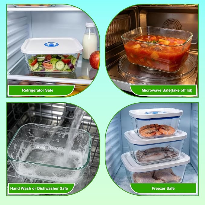Elmond Borosilicate Glass Vacuum Containers (4-Size Set S M L XL)– Universal Compatible with Nozzles 2.4-3.8cm/0.95-1.5 in – For Handheld & Desktop Sealers