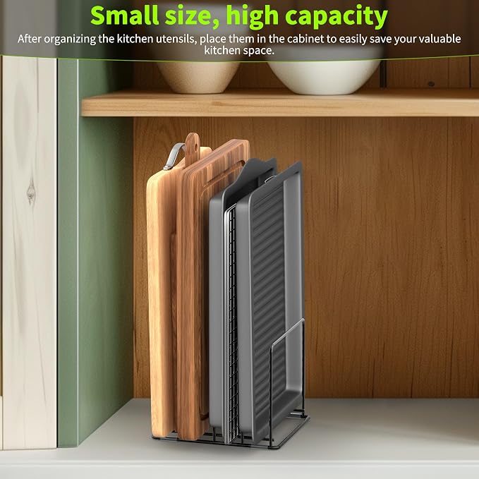 Kitchen Organizer Rack - 4-Slot Heavy-Duty Holder for Cutting Boards,Cookware – Rust-Resistant, Space-Saving Design with Non-Slip Feet for Countertop and Cabinet Storage (1 Pack)