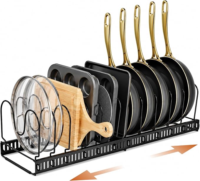 Norcalway Adjustable Bakeware Pots and Pans Organizer Under Cabinet, Cookie Sheet Baking Pan Pot Lid Organizers (14 Dividers)