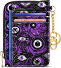 GIANCOMICS Slim Wallet Credit Card Holder Women, Evil Eye Rfid Blocking Small Card Case, Keychain Thin Pocket Curved Zipper Wallet, Travel Card Holder PU Leather ID Window, Ladies Female Gifts