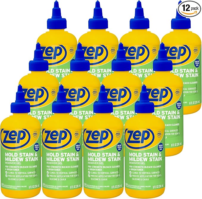 Zep Mold Stain & Mildew Stain Remover, Thick Gel - 8oz (Case of 12) | Cleans tough mold and mildew stains with a thick gel that clings to vertical surfaces for maximum coverage.