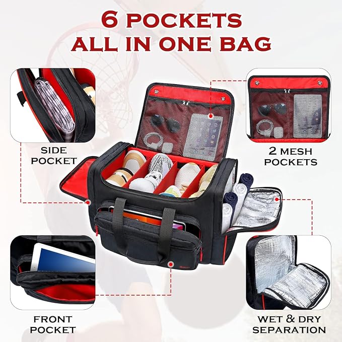 Mancro Padded Sneaker Bag, Sneakerhead Gifts, Shoe Travel Bags Fit 4 Pairs | Come with Insulated Pocket and Shoulder Strap, Multi-functional Sports Gym Duffle for Basketball, Shoes, Cloth