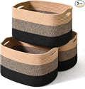 ICERZCZ Storage Baskets for Organizing Shelves, Decorative Baskets for Storage, Woven Cotton Rope Basket for Living Room Bedroom Nursery, 15"x11"x9.5", 3 Packs, Gradient Black & Jute