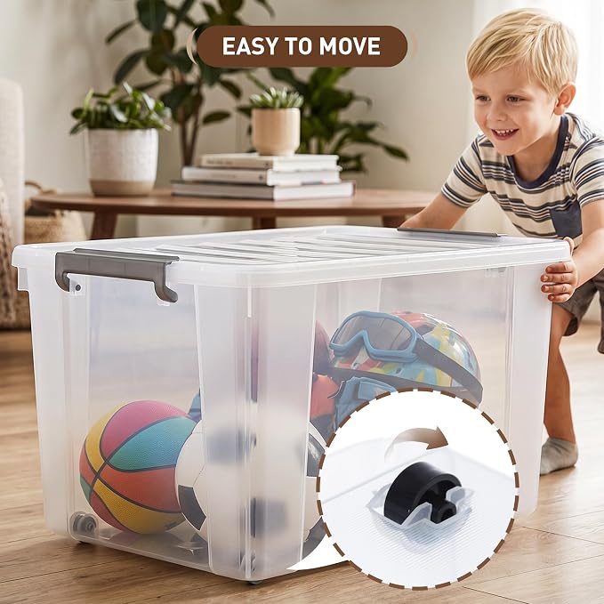 Citylife 58.1 QT Plastic Storage Bins with Latching Lids Stackable Storage Containers for Organizing Large Clear Storage Box for Garage, Closet, Classroom, Kitchen, 2 Packs