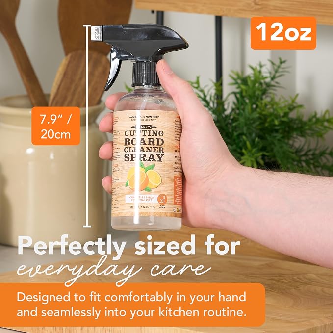 CLARK'S Natural Cutting Board Spray Cleaner with Microfiber Cloth,12oz (Pack of 2) - for Wood Countertop - Filtered Water, Distilled Vinegar, Castile Soap, Lemon & Orange Citrus Oil Extracts