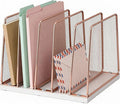 LEKETREE Rose Gold Desk File Organizer, 5-Section Upright File Sorter, Vertical File Folder Holder, Mesh Metal Wood Office Desktop Organization for Document, Magazine, Books and more (Rose Gold)