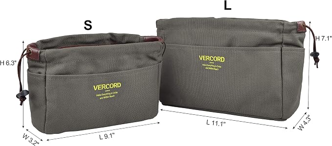 Vercord Canvas Handbag Organizers, Sturdy Purse Insert Organizer Bag in Bag, 10 Pockets Color Army Green Small