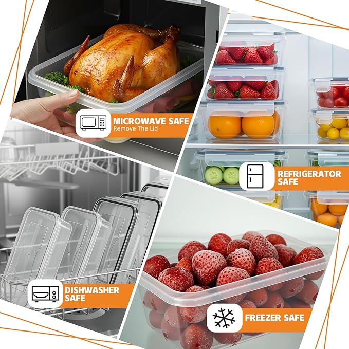 BZLMDXW 12-Pack Food Storage Container Set kitchen organizers Meal Prep Containers Lock Lids Reusable Plastic Lunch Box Snack Salad Containers 12 Boxes and 12 Lids Pantry and Kitchen Organization