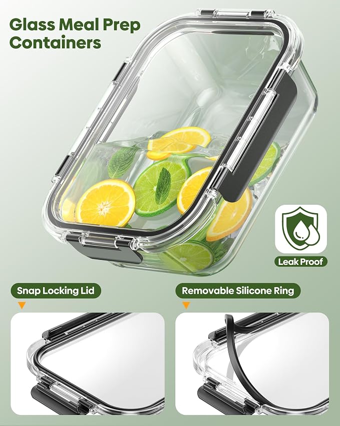 KEMETHY 40 PCS Glass Food Storage Containers with Lids(20 Container & 20 Lid), Borosilicate Glass Meal Prep Containers for Kitchen Storage and Organization, BPA-Free, Leak Proof, Reusable