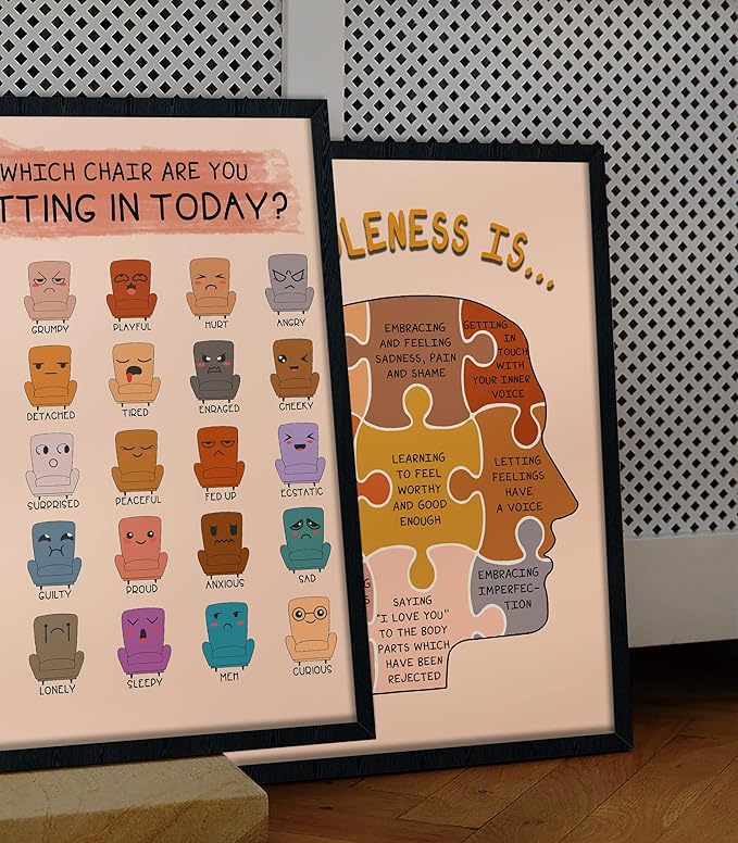 LOLUIS Mental Health Poster, Boho Therapy Tools Educational Supplies Art Print Classroom School Office Decor (Chair Feelings, Custom Frame Type)