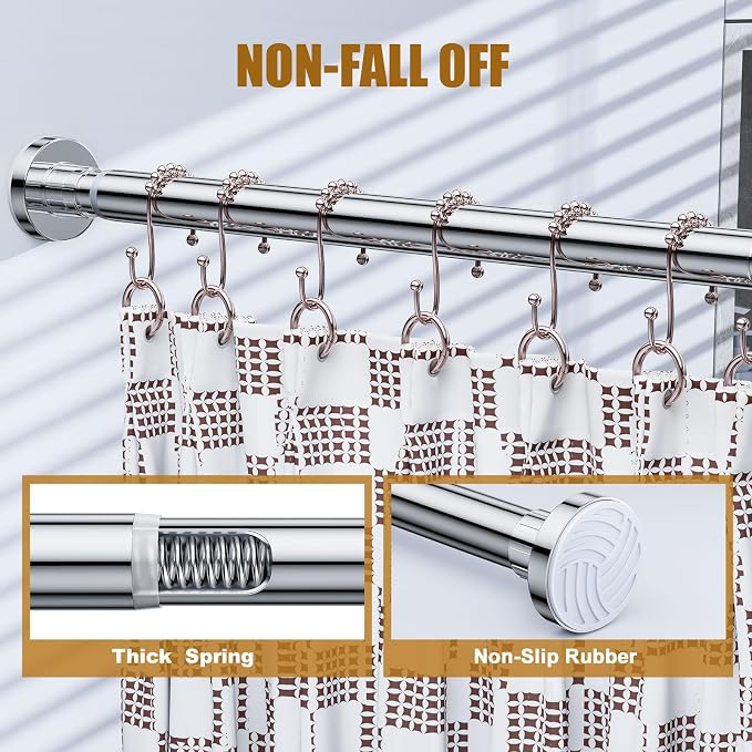 Ausemku Shower Curtain Rod Tension, 32-80 Inch Adjustable Heavy Duty Spring Tension Curtain Rod, No Drill Stainless Steel Telescoping Rod for Bathroom, No Rust, Silver