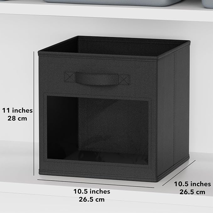 SpaceAid Storage Cubes with Clear Windows, Set of 6 Fabric Bins, 11 Inch Foldable Baskets Boxes for Closet, Cubby Shelf or Cube Storage Organizer, Black