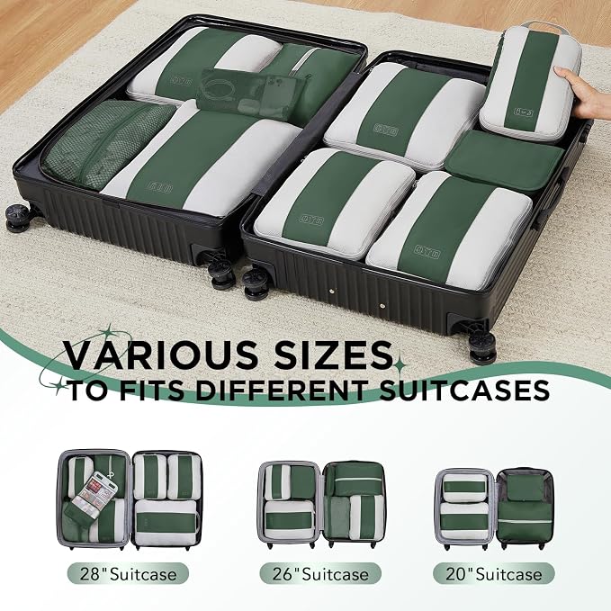 OlarHike 10 Set Compression Packing Cubes for Travel Essentials,Compressible Expandable Space Saver Bags for Organizing Clothes,Luggage Suitcase Garment Bags with Over 1000 pcs Mesh Holes(Dark Green)