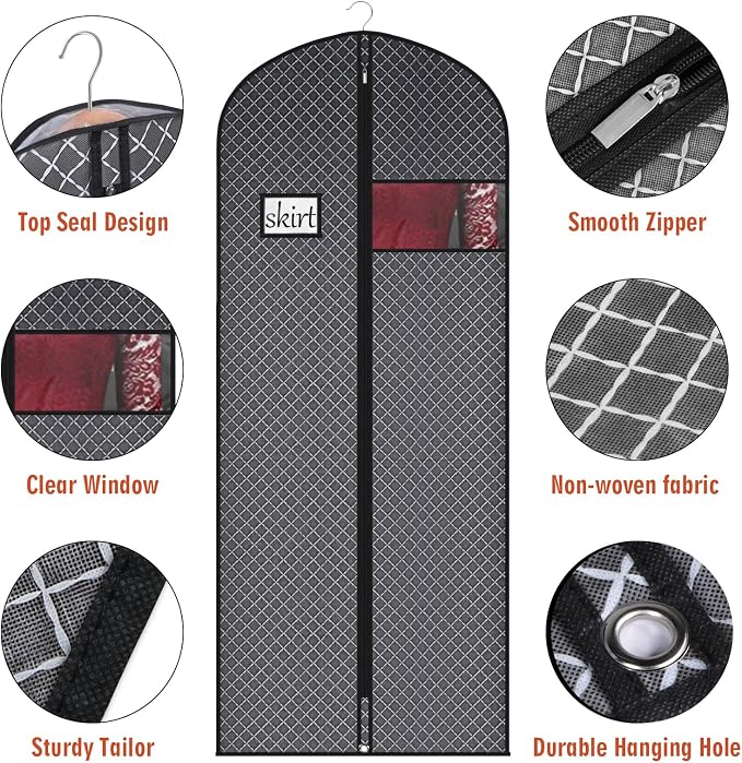 Univivi 60 Inch Lightweight Garment Bag for Hanging Clothes, 10 Pack, Black | Breathable Dress Bag, Dustproof Hanging Garment Bag, Clear Window and ID Card Holder for Coats, Dresses