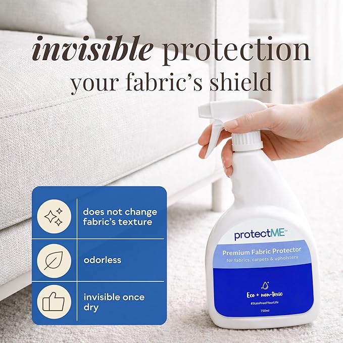 protectME Fabric Protector and Stain Resistant Spray - Upholstery Fabric Spray for Stain Guard for Carpet, Shoes, Couch, Sofa - Non Toxic, Water Based Furniture Protector - 84.5 Fl. Oz.