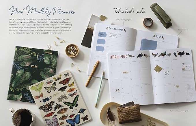 High Note 2026 Monthly Planner: August 2025 – December 2026, 7.75" x 9.75" Jess Poenix with Flexible Cover, Gold Foil, Project & Goal Planning Pages