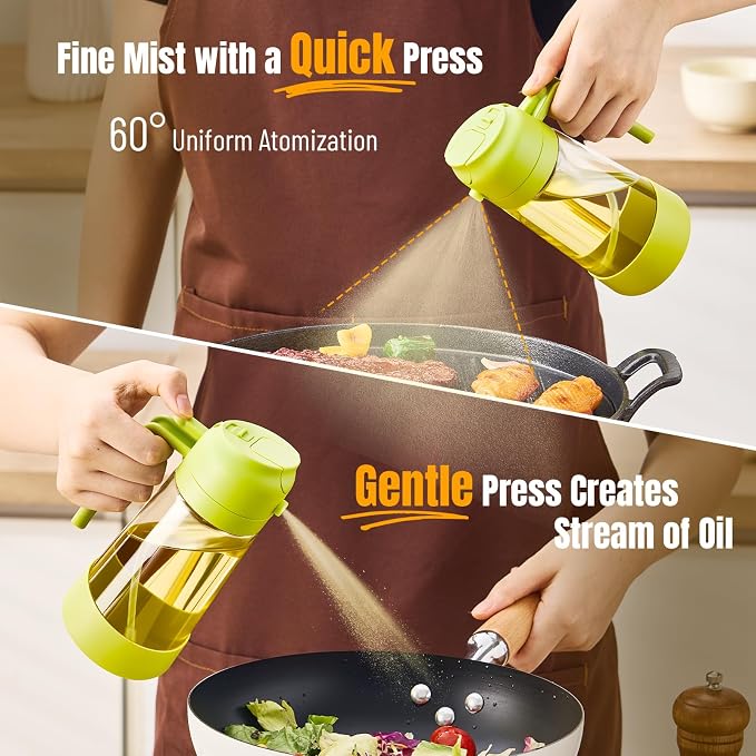 PARACITY Oil Dipenser Bottle with Silicone Bottom, 2 in 1 Olive Oil Sprayer and Dispenser, Oil Spray Bottle 500ML/ 17OZ for Cooking, Kitchen, BBQ, Air Fryer, Salad, Baking(1PC Green)