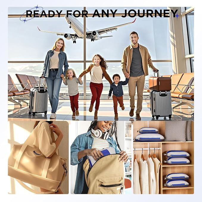 OlarHike 10 Set Compression Packing Cubes for Travel Essentials,Compressible Expandable Space Saver Bags for Organizing Clothes,Luggage Suitcase Garment Bags with Over 1000 pcs Mesh Holes(Klein Blue)