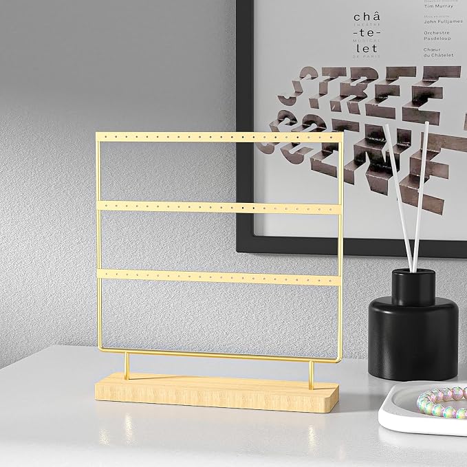 Julysky Earring Holder Organizer,Earring Holder Stand for Hanging Earrings,Earring Display Stand，Earring Organizer Stand，Earring Tree (Golden, 3 Layers)