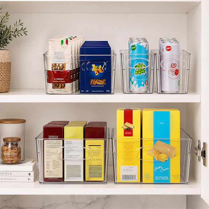 UFORU 5 Pack Clear Plastic Pantry Organizers and Storage with Handles | Non-slip Bottom Stability, Space-Saving Stackable Design, Clear Visibility, Thickened Plastic, Multi-Scene Storage Solutions