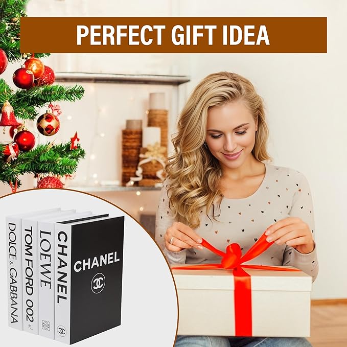 PROBENEX White Large | 4 PCS Faux Decorative Book Boxes | Not Real Books, Cardboard Foldable Display Props | Home Decor for Coffee Table, Bookshelf, Living Room, Office