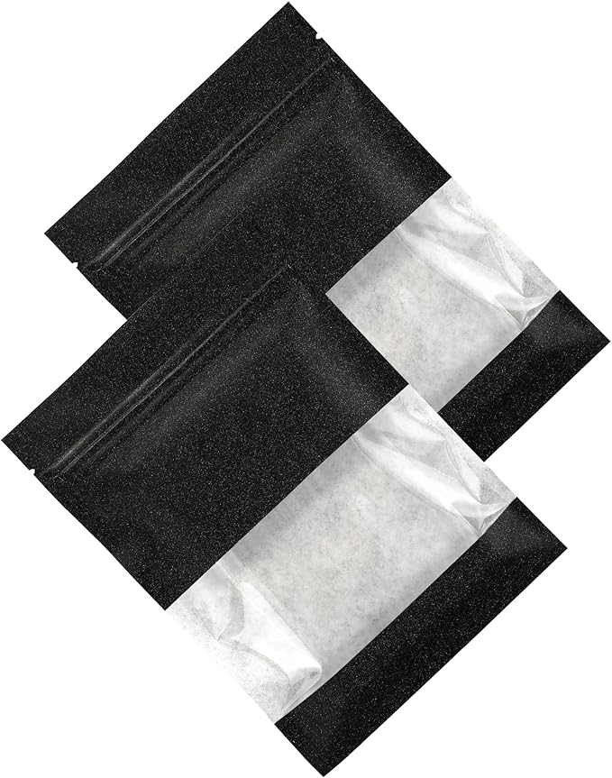 100PCS Resealable Kraft Paper Packaging Bags with Clear Window, Food Grade Heat Sealed Zipper Pouches for Coffee, Tea, Nuts, Snacks, Cookies (Black, 7 * 9CM/2.8"*3.5"-100PCS)