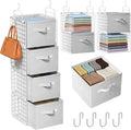 4 Tier Hanging Closet Organizer with 4 Drawers, Metal Closet Organizers and Storage with 4 Hanging Hooks for Wardrobe Laundry Room Garage, Wire Storage Shelf for Clothes Sweaters Pants, White