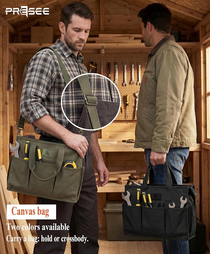 Portable Garden Tool Bag, Canvas Organizer with Adjustable Strap – Green