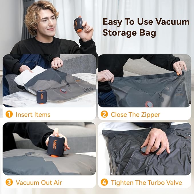 Travel Vacuum Bags for Clothing with Rechargeable Cordless Pump,Vacuum Storage Bags,15 Pack Vacuum Bags,Compression Packing for Clothes,Pillows,Comforters & Travel