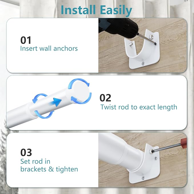 STARLATTA Heavy Duty White Closet Rod: 17-84 Inch Stepless Adjustable Clothes Hanging Bar, 1.3" Diameter Metal Wardrobe Pole with Brackets, No-Cut, for Laundry & RV