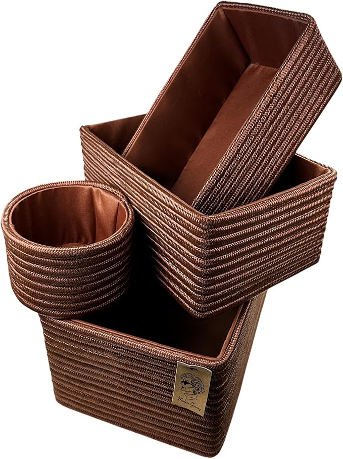 Modern Granny Stackable Decorative Storage Boxes Set of 4 Lined Interior Boho Organizers for Home Office Vanity Shelf Organization