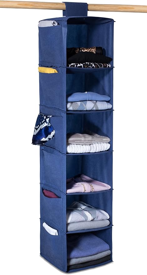 6 SHELF HANGING SWEATER CLOSET & CLOTHING ORGANIZER, BLUE