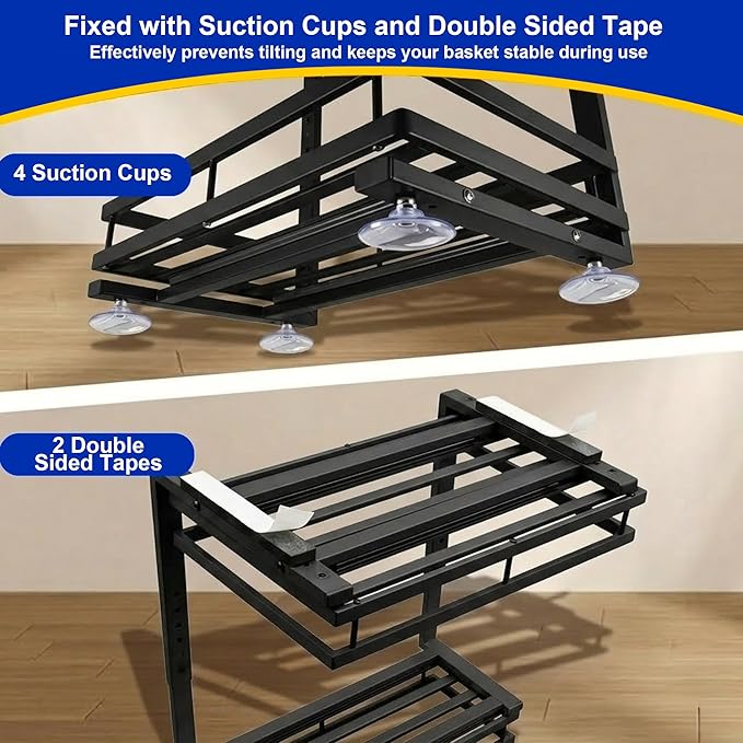 Under Sink Organizer, Dual-Rail Ball-Bearing, Under Kitchen Sink Organizer, 6-Level Adjustable, Under Cabinet Organizer, No-Drill Adhesive/Suction, Under Sink Storage (Black, Double Layer - 1 Pack)