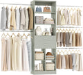 Besiost Closet System, 4-8 FT Closet Organizer Tower with 2 Wooden Drawers and 5 Hanging Rods, Can Fit 60 to 96 inch Walk-in Closet System, Crab Green