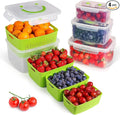Fruit Storage Containers for Fridge - Set of 4 - Airtight Lid Keeps Fresh - For Fruit & Vegetable Storage - Space-Saving Design - Ideal for Produce, Berries, Snacks - Green