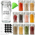 ComSaf Small Glass Spice Jars with Airtight Lids 4 oz 12 Pack with Labels | Seasoning herbs powders, Salt pepper chili, Spice rack cabinet organization, Small size, Funnel included, DIY crafts gifts
