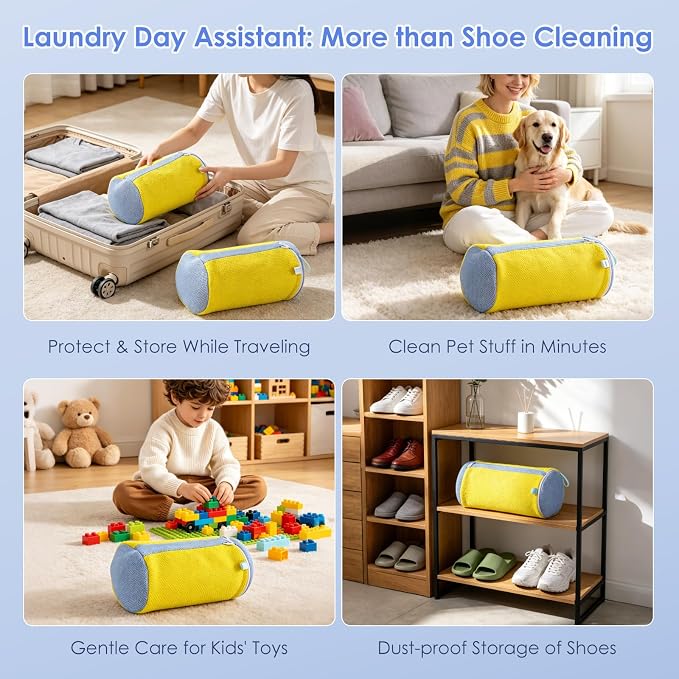Large Shoe Washing Machine Bags for Sneakers & Tennis Shoes, Yellow 2-Pack | Large Shoe Laundry Bags fit Most Shoe Sizes, Durable Hidden Zippers Keep Shoes Secure, Washer/Dryer Safe for Less Scrubbing
