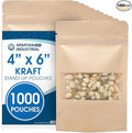 Spartan Industrial - 4" X 6" Kraft Paper Resealable Stand-Up Pouches - Pack of 1000 Small Smell-Proof Storage Pouches for Food Packaging, Pet Treats, Cosmetics, and More