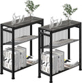Side Table for Small Spaces, Set of 2 Narrow End Table with Magazine Holder, 2 in 1 Design Slim Side Table, Skinny Nightstand for Living Room Bedroom, Thin Side Magazine Table, Grey