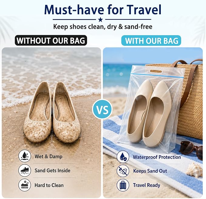 Waterproof Shoe Bags for Travel Packing Storage | Smellproof, Travel Essentials, Multi Purpose, Extra Thick Plastic