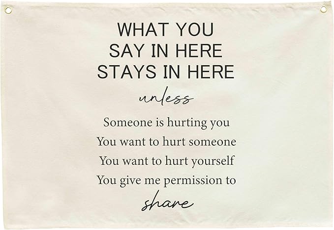 Classroom Wall Banner Decor-Teacher Gift-Inspirational Back to School Wall Art Flag Decor-What You Say In Here Stays In-Hanging Canvas Banner for Classroom Reading Corner Homeschool Teacher Office
