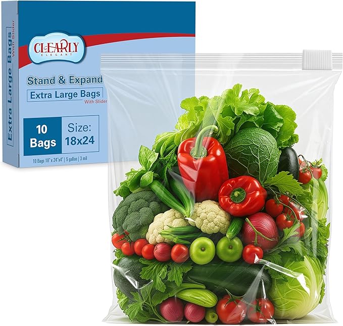 Jumbo Storage Bags, 5 Gallon Freezer Bags 18"x24" for Pantry and Meal Prep, Disposable Food Storage Bags for Parties and Events, Heavy Duty Bag with Slider Closure for Easy Sealing