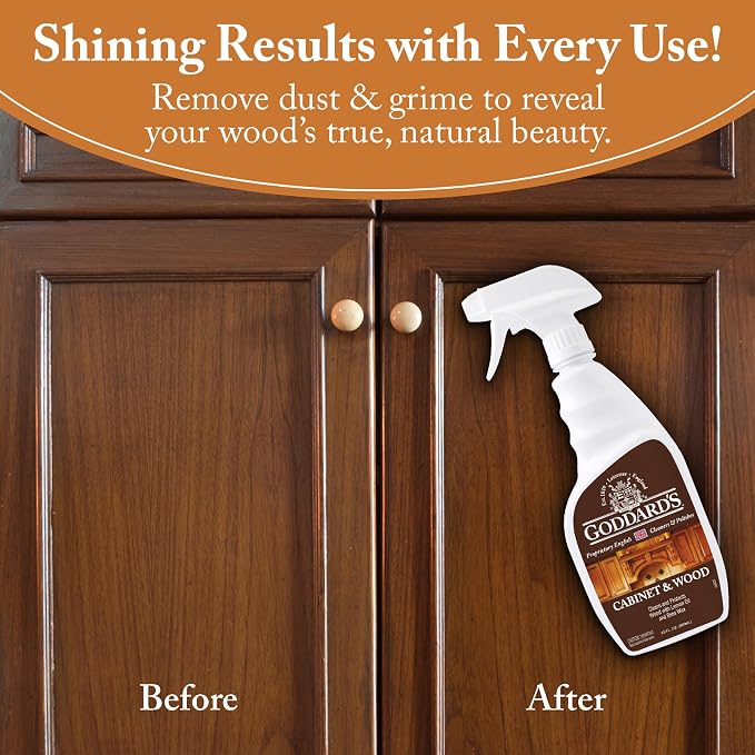 Goddard's Cabinet & Wood Wax Spray, Wood Cleaner & Furniture Polish, Wood Conditioner with Beeswax and Lemon Oil, Shine & Stain Protection, 23 oz - 2 Pack