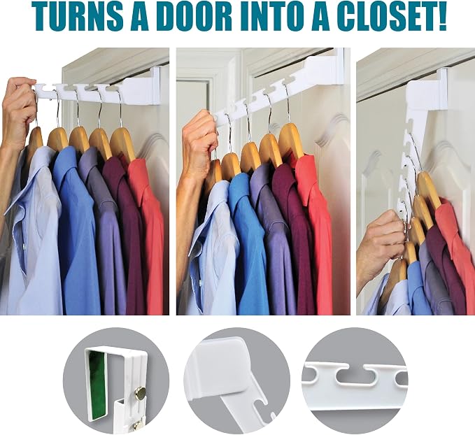 Wonder Hanger 2-Pack Over-the-Door Cascading Hanger Hooks, White | Create extra hanging space over any door with 2 cascading organizer hooks—ideal for clothes, closets, bedrooms and dorms.