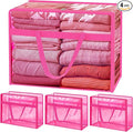 SGHUO Clear Storage Bags 60L Extra Large Plastic Vinyl Blanket Storage Bag for Clothes, Comforter, Bedding, Moving Bags with Zipper and Reinforced Handle (4pcs, Pink)