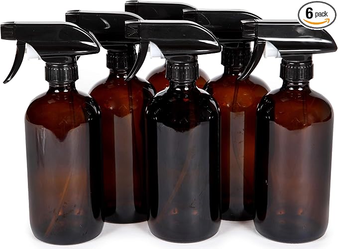 Vivaplex 16 oz Amber Glass Spray Bottles with Black Trigger Sprayers - 6 pk