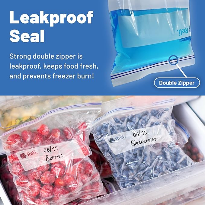 Reli. Quart Freezer Bags (350 Count) 7x7.75 inch, Freezer Bags Quart Size | 1Qt Double Zipper, Press to Seal, Write On Label | Food Storage for Freezing Bulk | Clear
